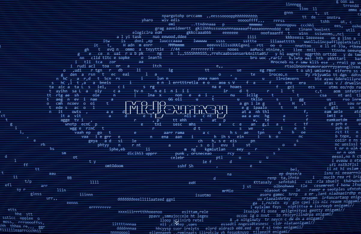 Página principal de Midjourney generada a partir de código y carateres dispersos que forman una presentación visual con un texto distorsionado con la palabra "Midjourney".
