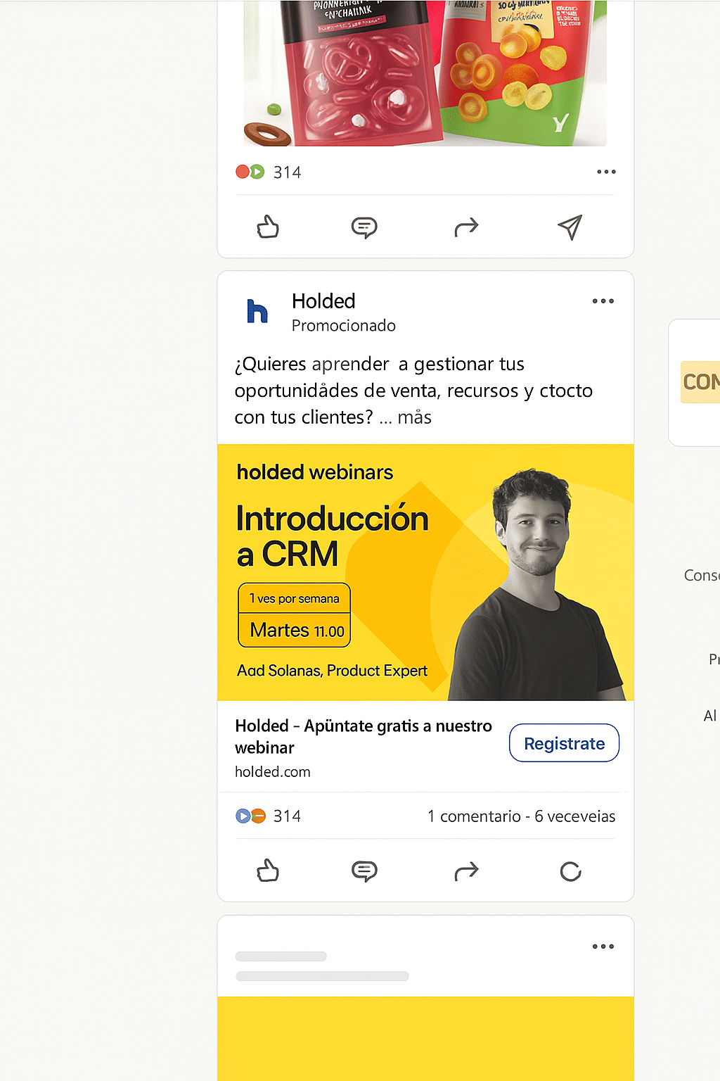 Anuncio en feed de Linkedin patrocinado por la compañía Holded.
