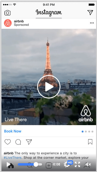 Anuncio en formato en video en Instagram de AirBnB con la Torre Eiffel de fondo.
