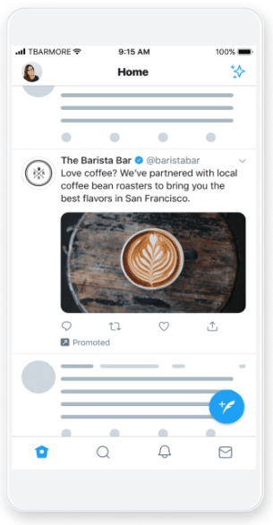 Tweet promocionado sobre una tienda de café en San Francisco.