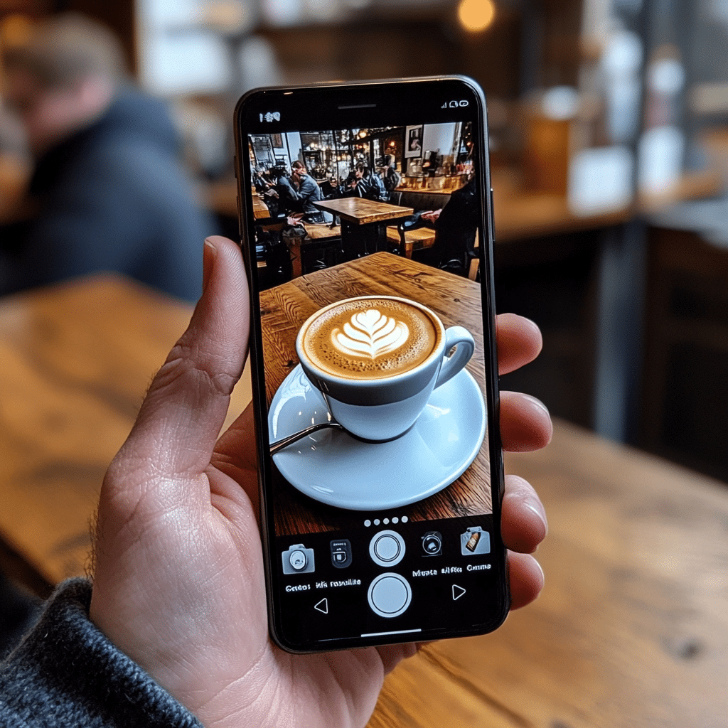 UGC: persona tomando una foto de su taza de café. 