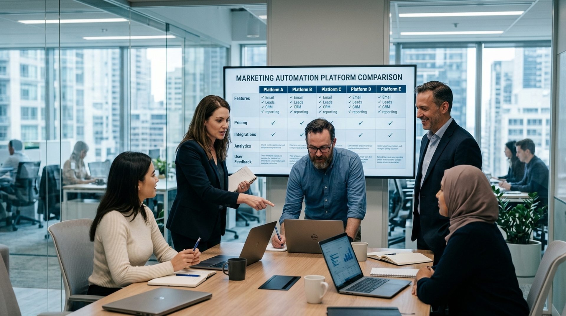 Equipo comparando plataformas de automatizacion