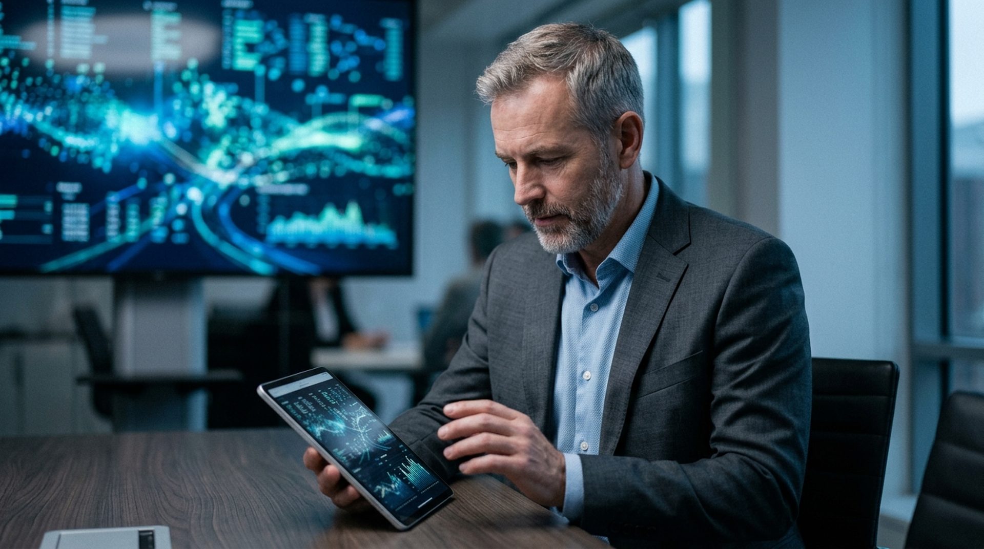 Ejecutivo revisando IA predictiva en automatizacion