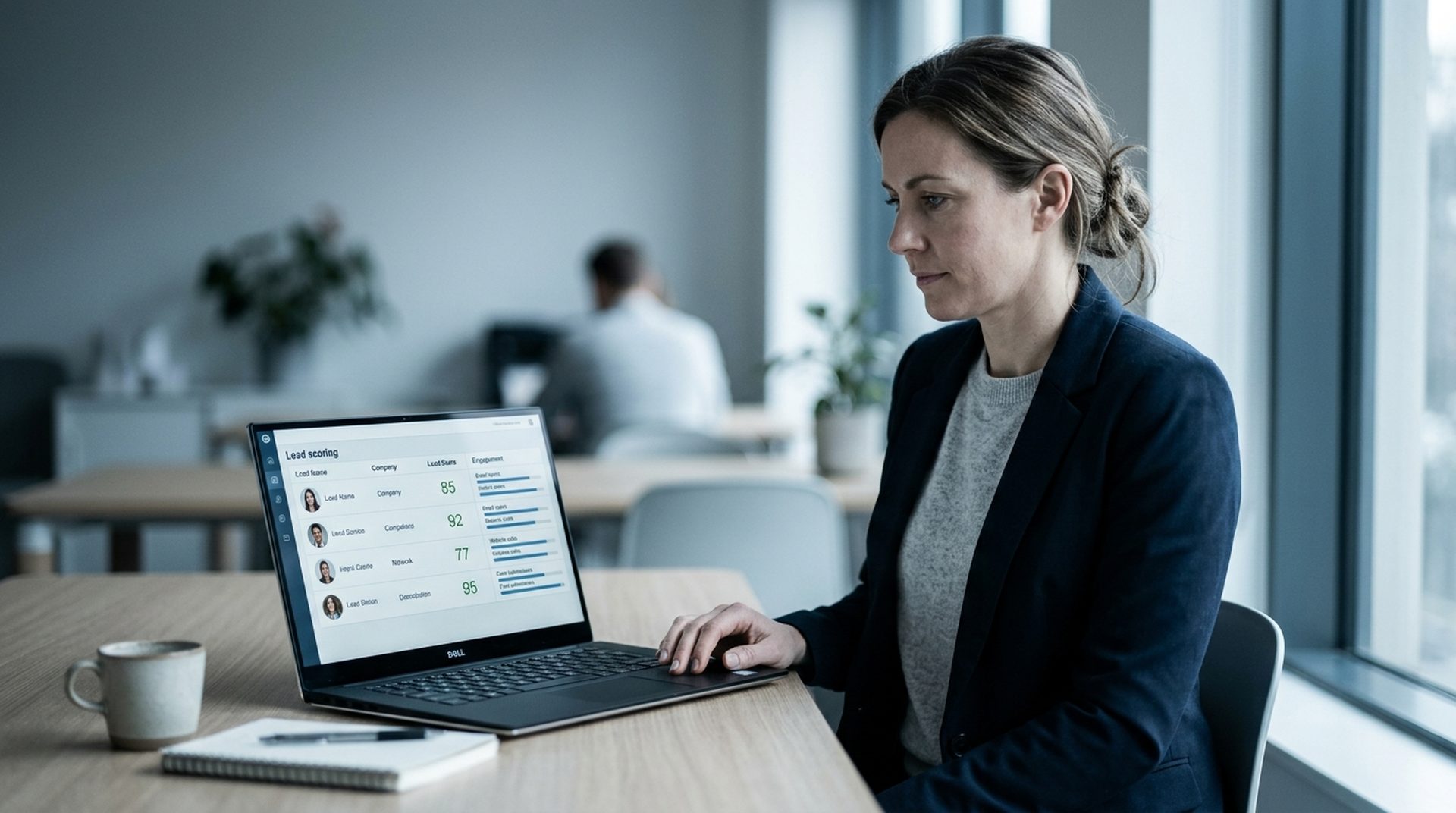 Analista revisando dashboard de lead scoring