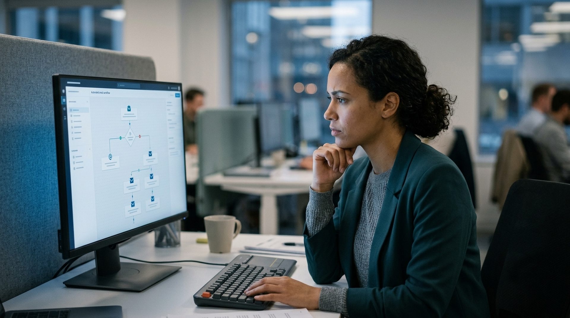 Profesional construyendo workflow de automatizacion