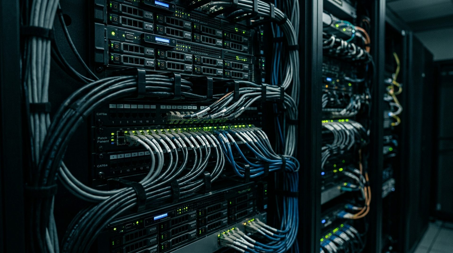 Servidores y cables de red en data center para rastreo web
