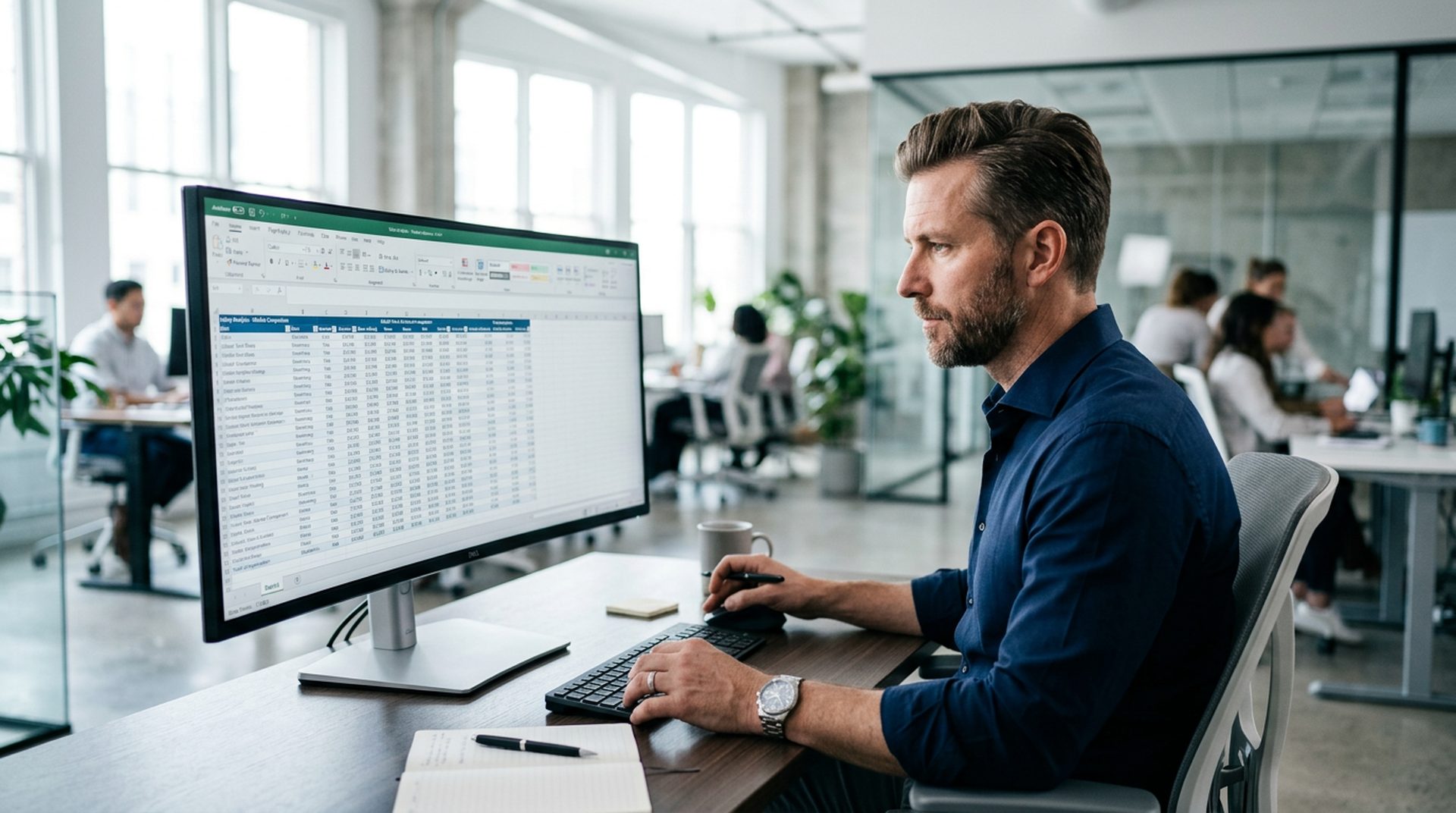 Profesional revisando datos salariales en monitor
