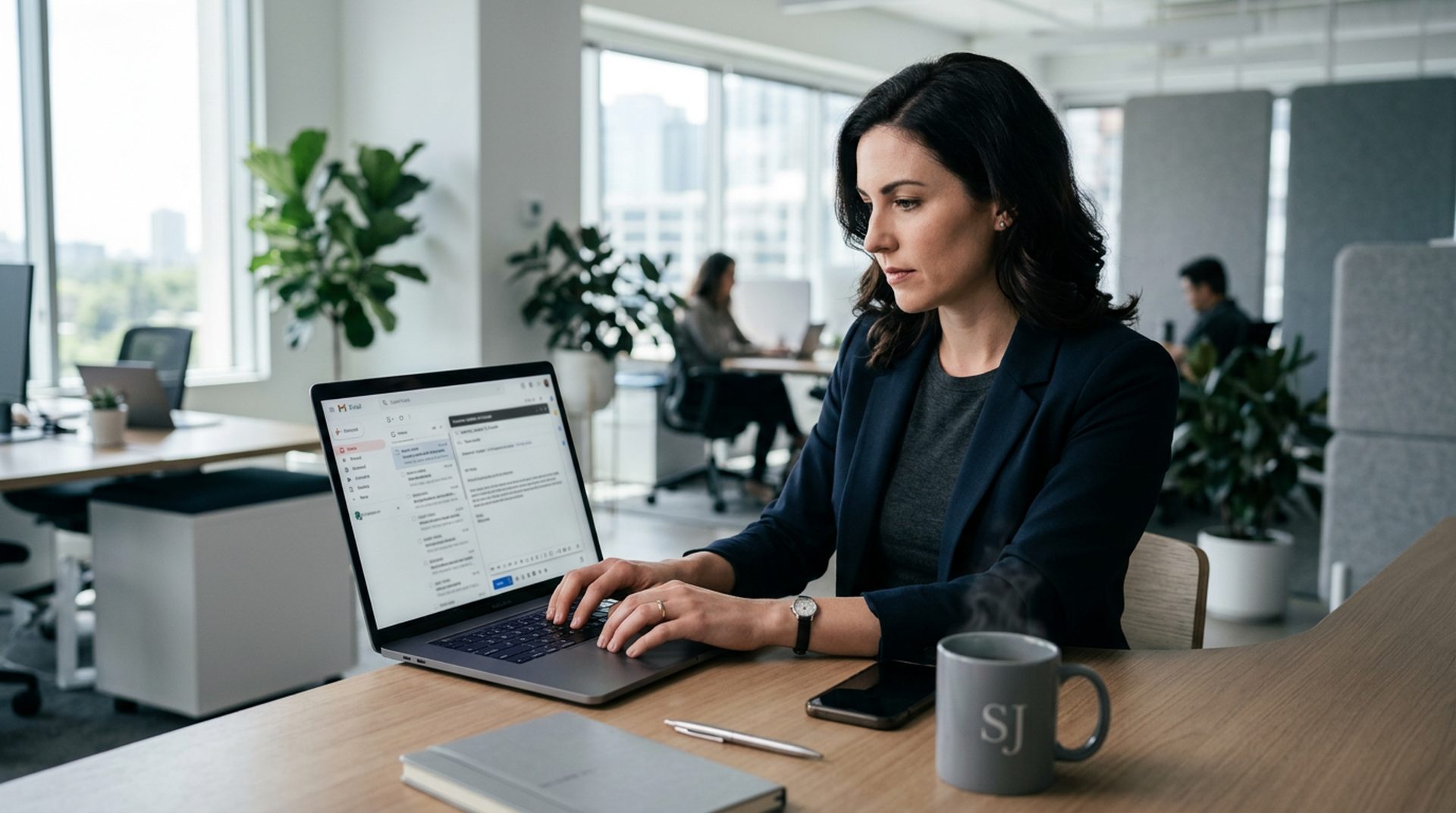 Profesional gestionando campañas de email marketing en portátil