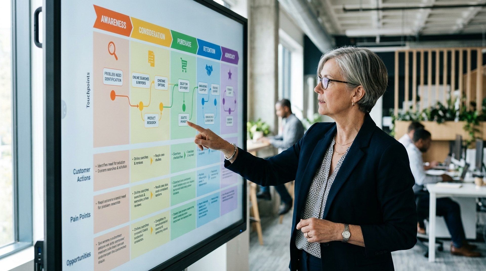 Estratega revisando mapa de customer journey
