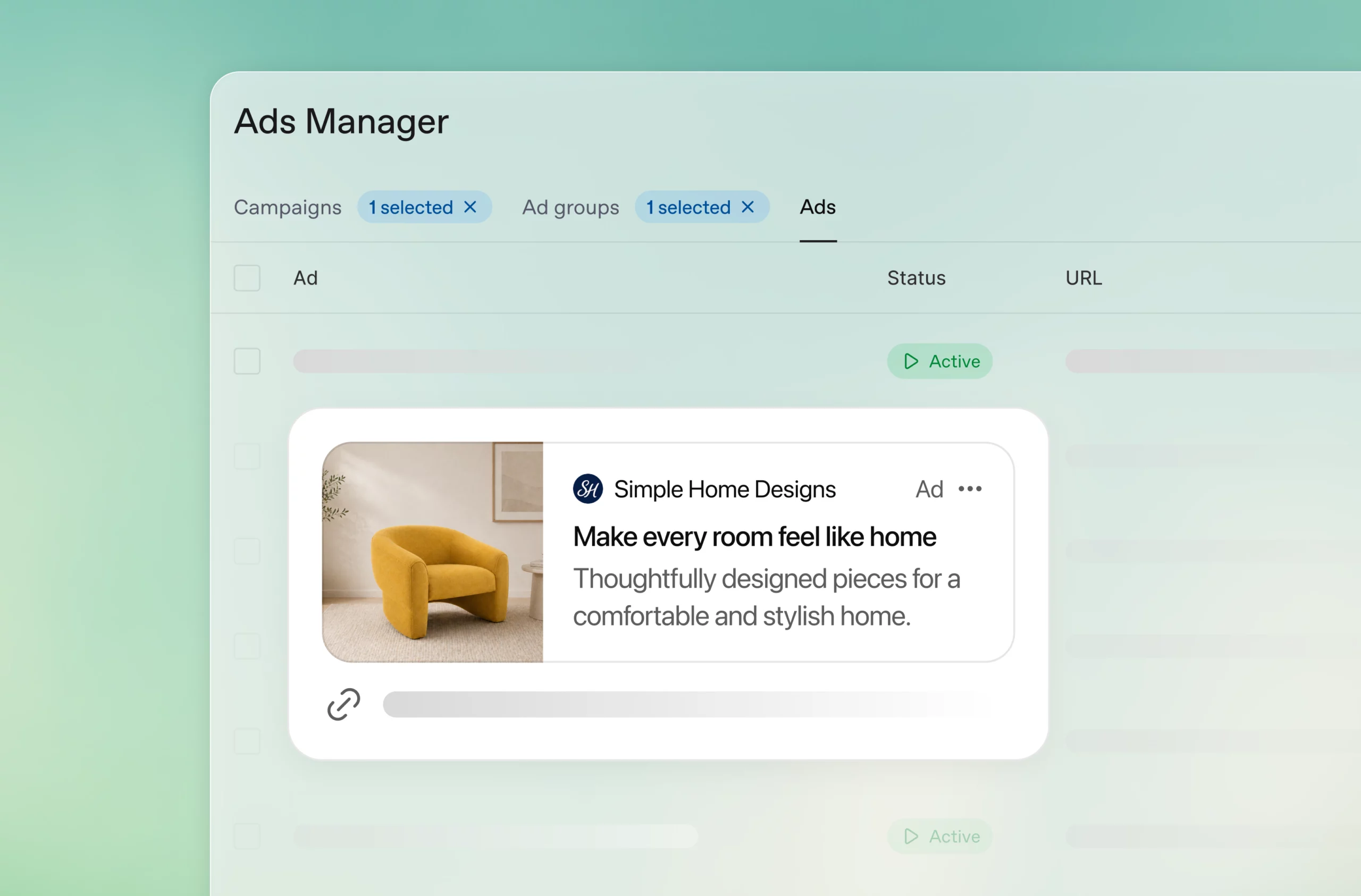 Ejemplo de anuncio creado en Ads Manager, con logotipo, título, texto descriptivo e imagen